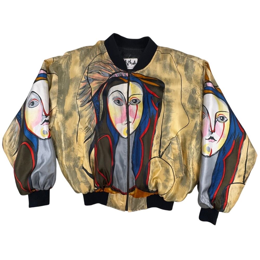 Vintage 80s 90s Talk of the Walk Atlantic City Satin Bomber Jacket XL Art